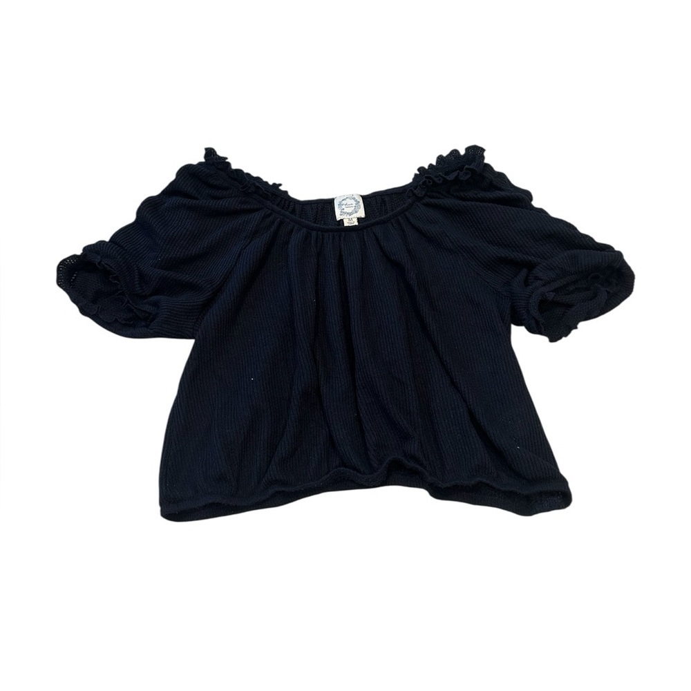 Blue Rain Off the shoulder Navy Blue Cropped Shirt Medium